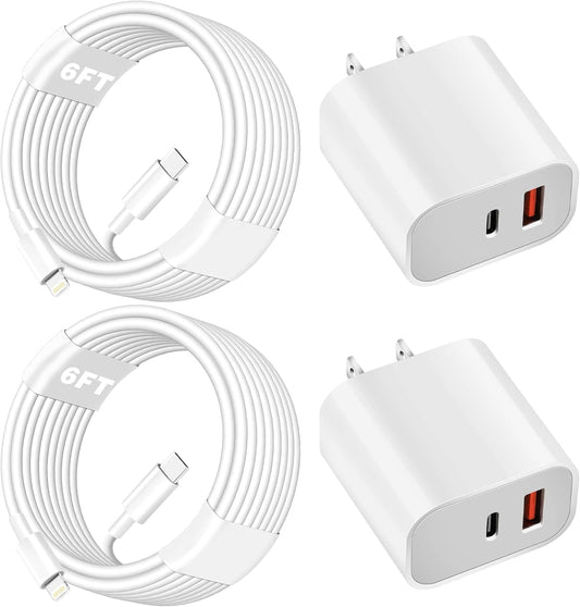 Fast Charger for iPhone,Dual Port A/C Apple iPhone Charger Fast Charging Block,2Pack Quick Double A/C iPhones Wall Chargers Adapter,6FT USB C to Lightning Cable for iPhone14 ProMax/13/12/11/XS/XR/iPad