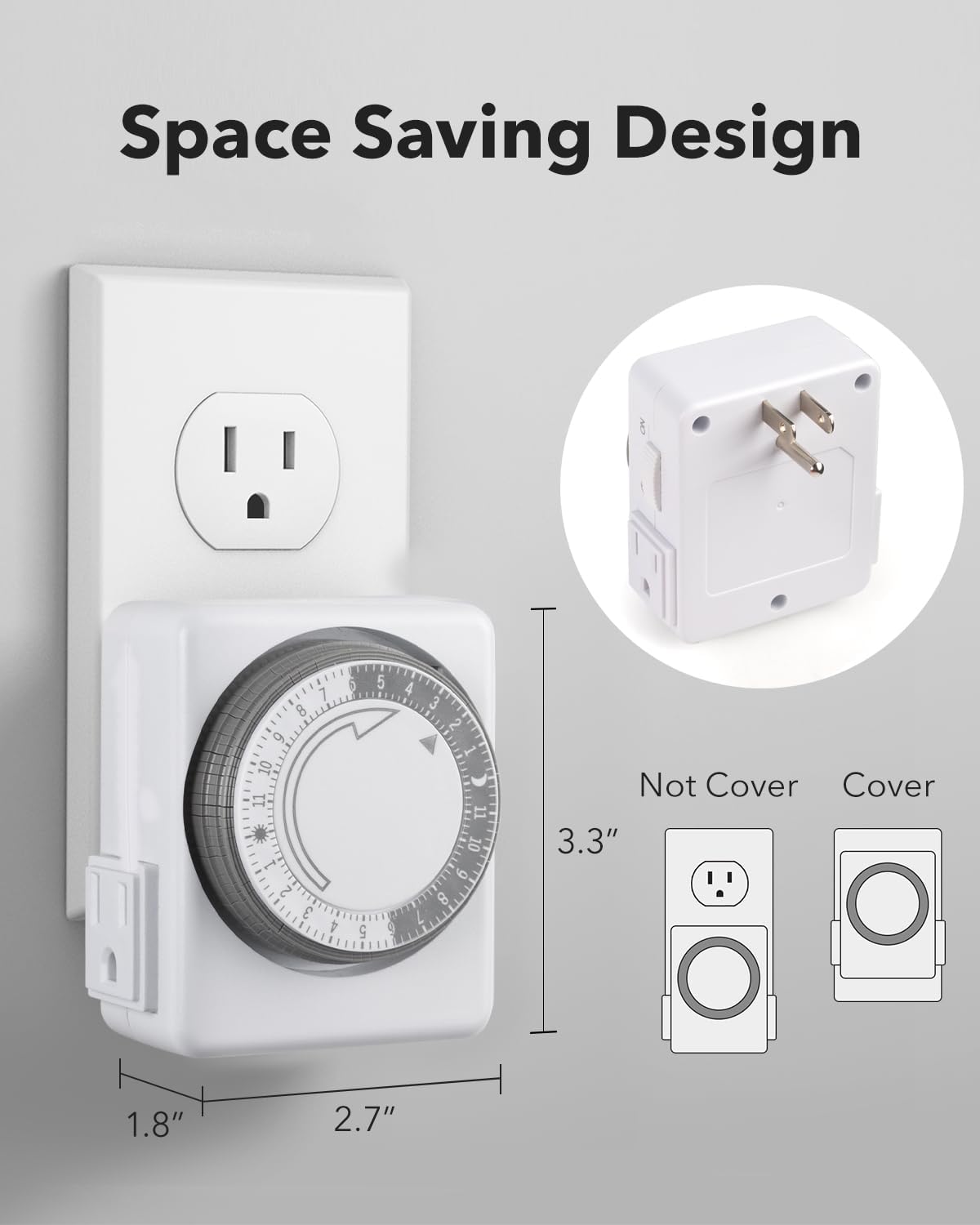 HBN Outlet Timer for Electrical Outlets Indoor, 24 Hour Mechanical Light Timers for Lamps, Dual 3-Prong Plug-in Outlets, 15-Minute Intervals, Heavy Duty Daily Cycle, 1 Pack