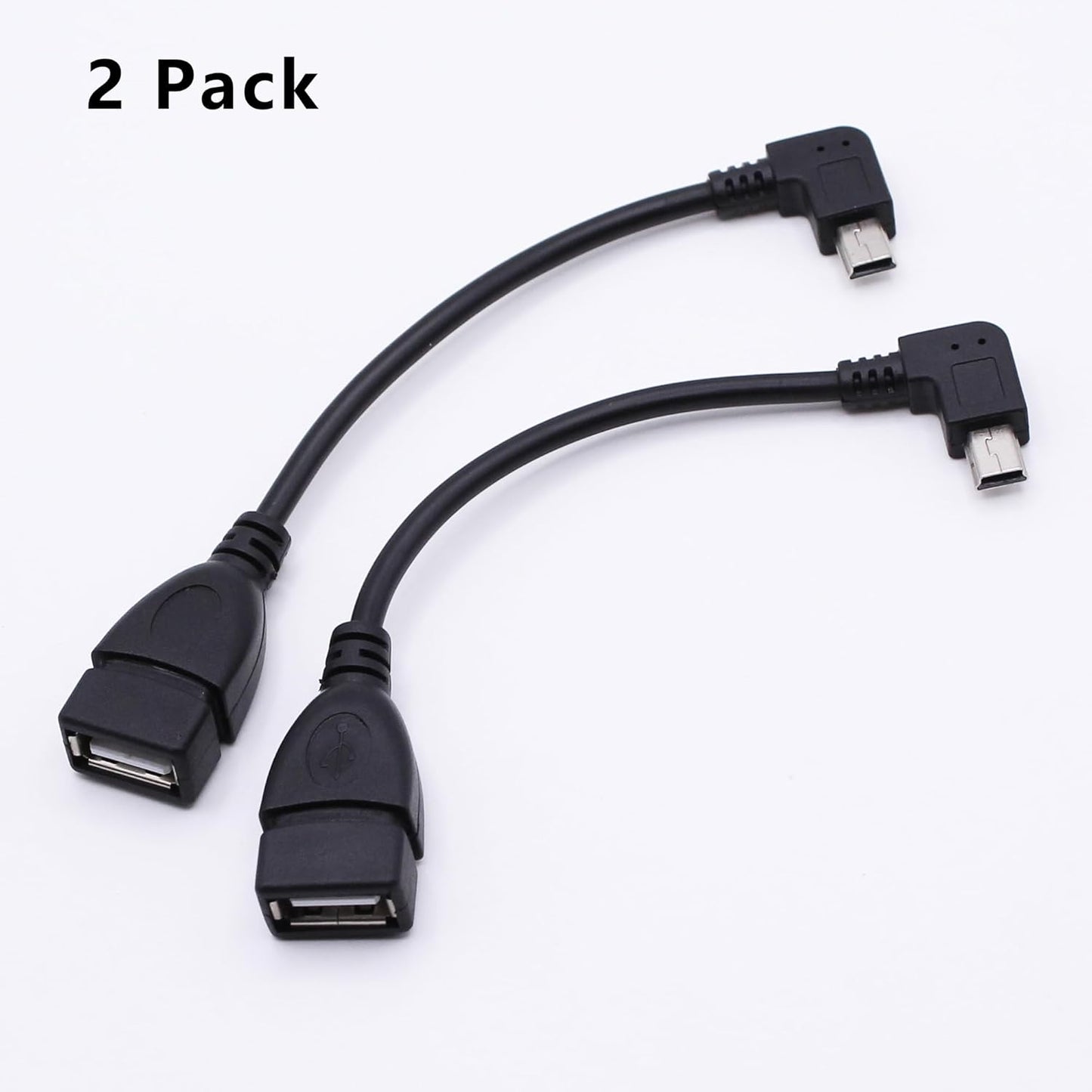 90 Degree Mini USB to USB A OTG Adapter Cable 5.5in Left Angle Mini USB 5-Pin Type B Male to USB Type A Female Adapter Cord for Digital Cameras,Black,14cm(2 Pack,Left)