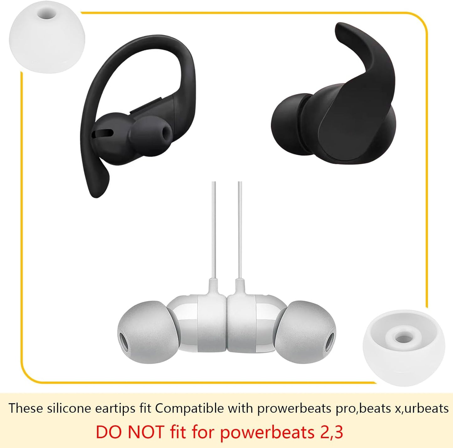 Ear Bud Covers Silicone Replacement Earbud Tips Compatible with Powerbeats Pro Beats Wireless Earphone Headphone Ear Tips 4 Pairs