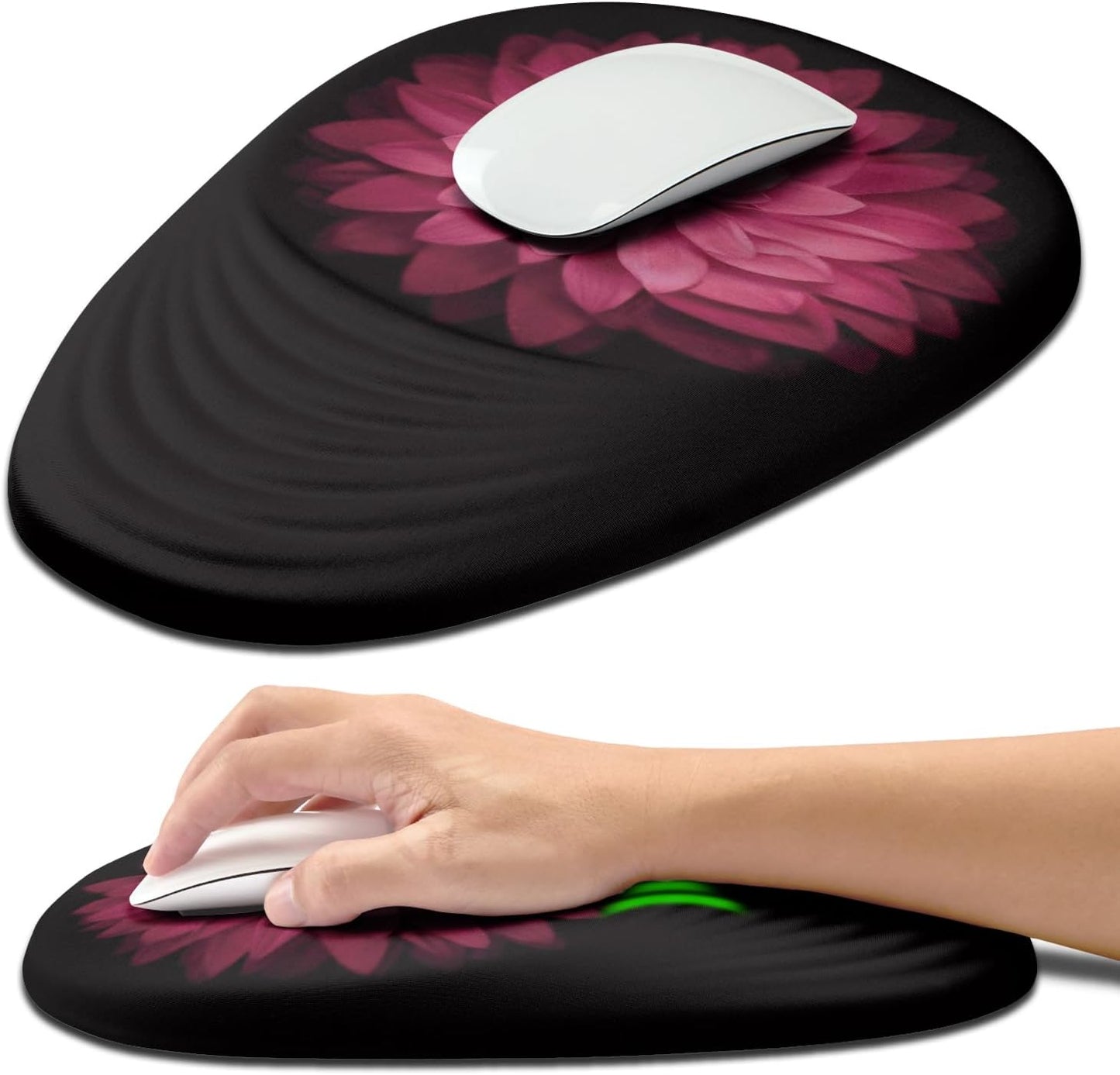 Hokafenle Ergonomic Mouse Pad Wrist Support with Stepped-Wedge Design, Wrist Rest Pain Relief Mousepad Filled with Memory Foam, Carpal Tunnel Mousepad for Wireless Mouse(12x8 inch, Pink Flower)
