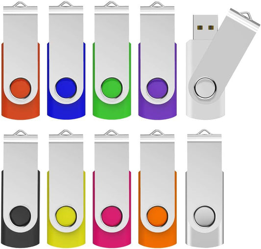 32GB Flash Drive 32gb USB Flash Drive 10 Pack Thumb Drive Memory Stick Swivel Jump Drive Keychain Design, Mixcolored
