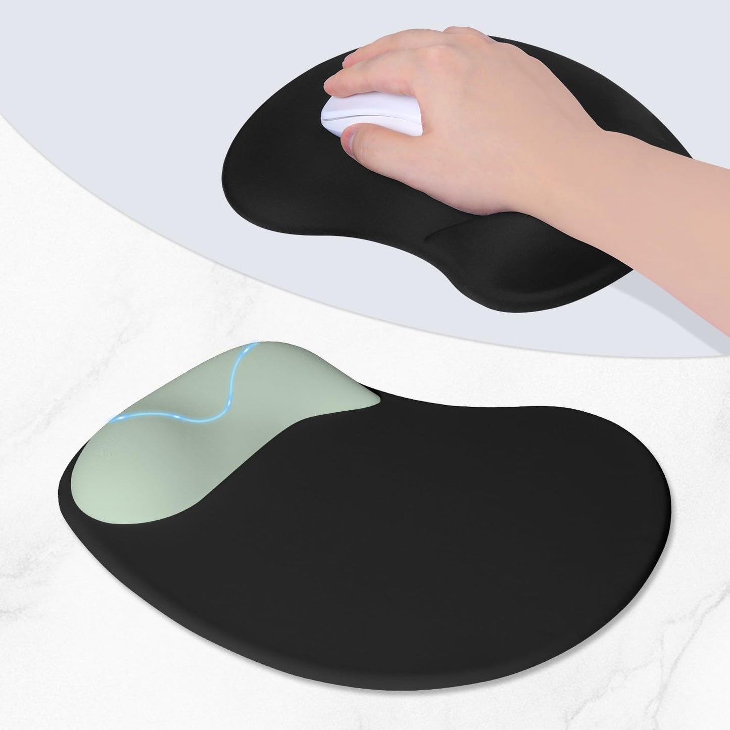 ITNRSIIET Ergonomic Mouse Pad, Cushioned Gel Wrist Rest, Non-Slip Base, Smooth Surface, Compatible with All Mice for Office & Gaming, Desk Accessory, 9.5 x 8.2 inch, Sage Mint Gradient