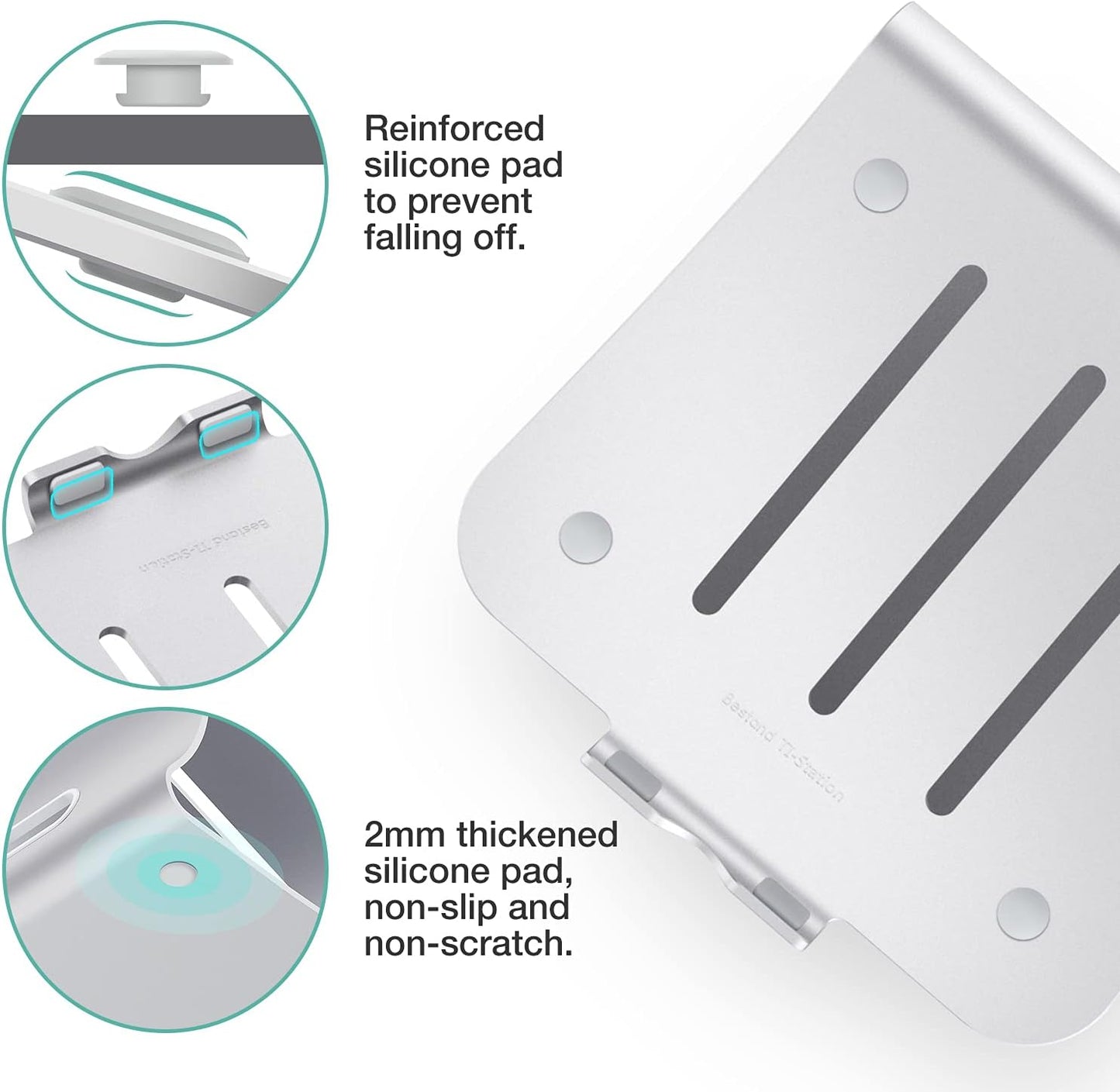 Laptop Stand, Aluminum Notebook Holder Riser Heat-Vent for MacBook Air/Pro, Dell, HP, Lenovo, Microsoft Surface, Samsung 11-16 inches Notebook (Space Silver)