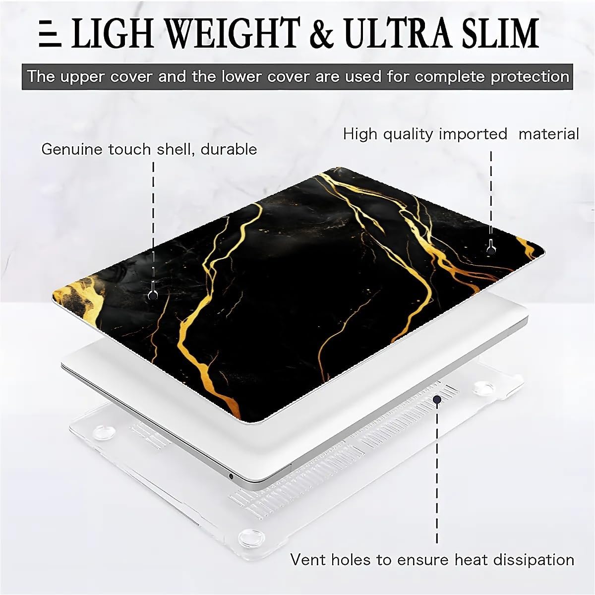 Compatible with MacBook Air 13.3 13.6 Inch Case 2022 2021 2020 2019 Plastic Hard Shell Case Cover,13.3 Air (A1932/A2179/A2337), Black Marble