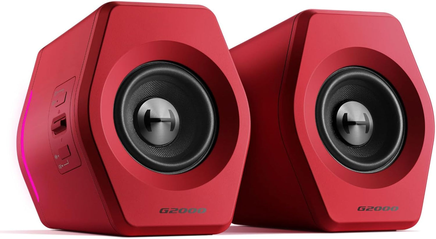 Edifier Hecate RGB Gaming Speakers, 32W Peak Power, Bluetooth 5.1, Game/Movie/Music Modes, 12 RGB Lighting Effects, Compact Design for PC/PS4/Desktop - Red