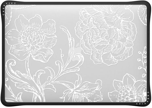 CASETiFY Impact MacBook Air 13" (M1/Intel) Case [Cushioned Impact Corners/Scratch-Resistant/Anti-Slip Grip] - White line Art Flowers - Clear Black