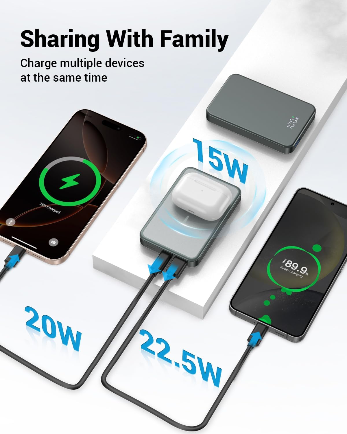 for Magsafe Portable Charger, Aluminum Alloy Small 10000mAh 20W PD Magnetic Power Bank, USB-C in&Out Wireless Battery Pack Phone Charger for iPhone 16/15/14/13/12 Plus Pro Max Series -Gray