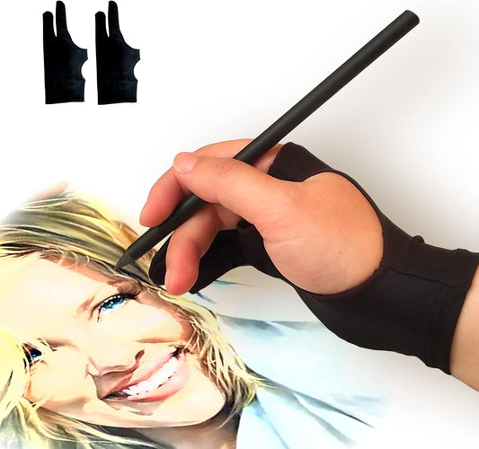 Drawing Glove, 3-Layer Palm Rejection Digital Art Glove for Graphic Tablet, Artist Gloves with Two Fingers for iPad, Paper Sketching, Smudge Guard (2 PCS, Small)