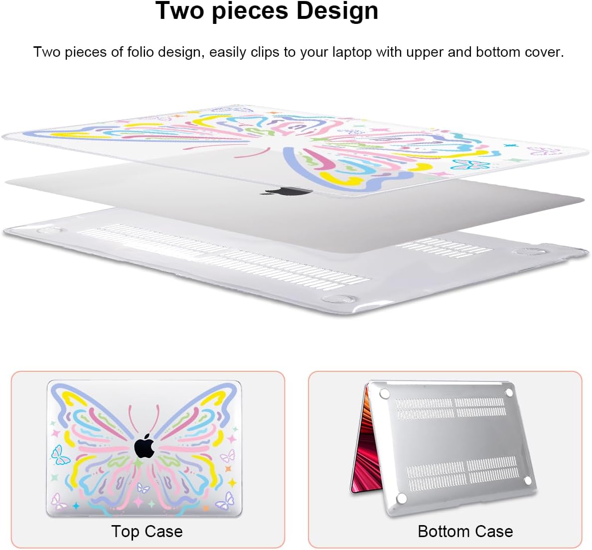 for MacBook Air 13 inch Case 2021 2020 2019 2018 for Mac A2337 M1 A2179 A1932 Cover with Touch ID, Crystal Pattern Plastic Hard Shell Case Keyboard Skin Screen Protector, Colorful Butterfly