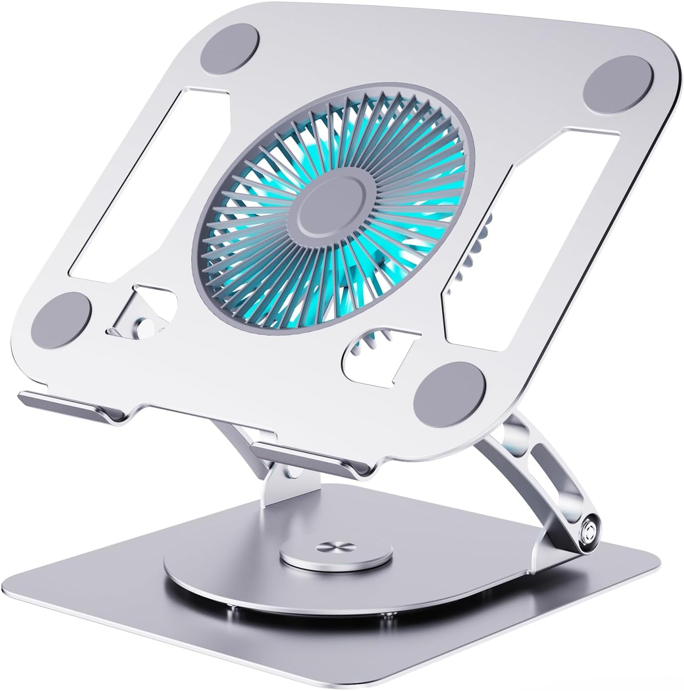 SHUWEI Laptop Cooling Stand with 3 Speed Fan, Adjustable Height & Angle, 360 Rotation Base, Carbon Steel Framework, Ultra-Quiet & Super Sturdy for up to 16”Laptop - Silver