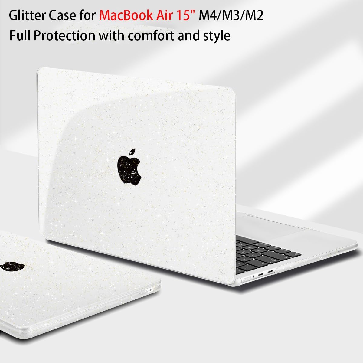 Teryeefi Compatible with MacBook Air 15 inch Case M4 M3 M2 Chip 2025 2024 2023 Release A3241 A3114 A2941 Model with Keyboard Cover + Type C Adapter for Air 15.3 Transparent Case, Glitter Clear