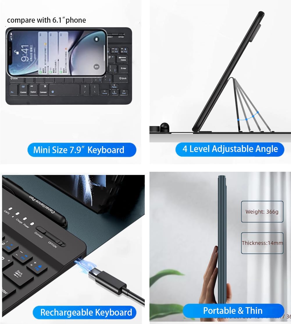 for Samsung Galaxy Z Fold 7 6 5 Keyboard and Mouse, Portable Mini 7.9 inch Bluetooth Keyboard with Leather Case and Capacitive Pen, 4 in 1 Set for Z Fold7 6 Accessories,Green