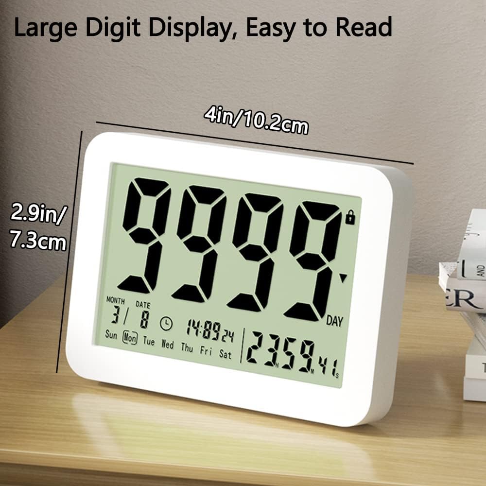 Digital Countdown Days Timer Clock- 9999 Days Count Down Timer with Stand Strong Magnetic Back for Retirement Wedding Vacation Birthday Exam Lab Kitchen Cooking