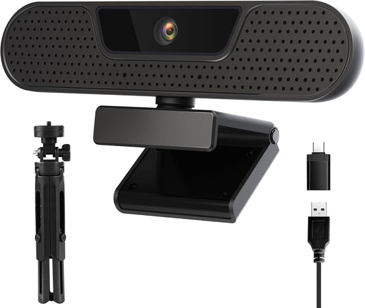4K Webcam, Computer Camera with 4 Noise-canceling Microphones for Computer/Laptop/Mac, Privacy Cover and Tripod, Work with Video Conference, Live Streaming, Gaming, Video Calls, Zoom