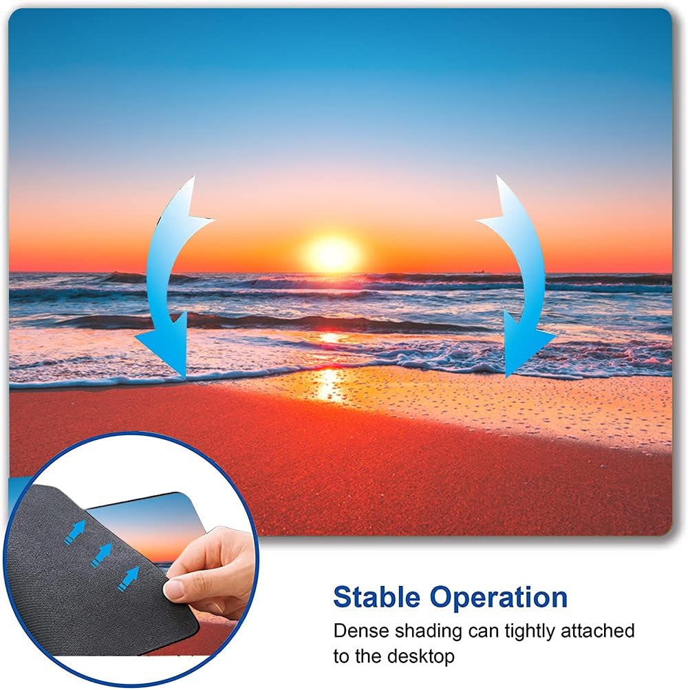 Beach Sunrise Mouse Pad, Seaside Wave Sunset Mouse Pad Custom Design, Square Waterproof Mouse Pad Non-Slip Rubber Base MousePads for Office Laptop, 9.5 inchx7.9 inchx0.12 inch Inch