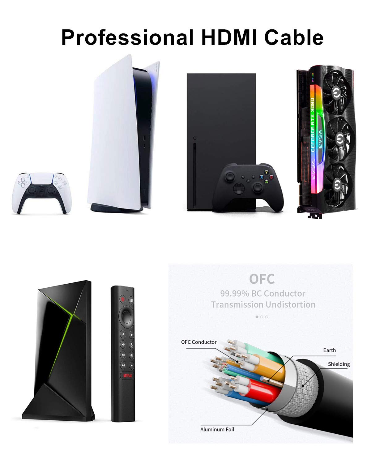 10K 8K 4K HDMI Cable 48Gbps 10 FT, Certified Ultra High Speed HDMI® Cable 4K 240Hz 144Hz 120Hz 8K60Hz 0.01ms HDR10+ eARC HDCP2.3 Netflix Roku TV PC Monitor Projector PS5 Xbox