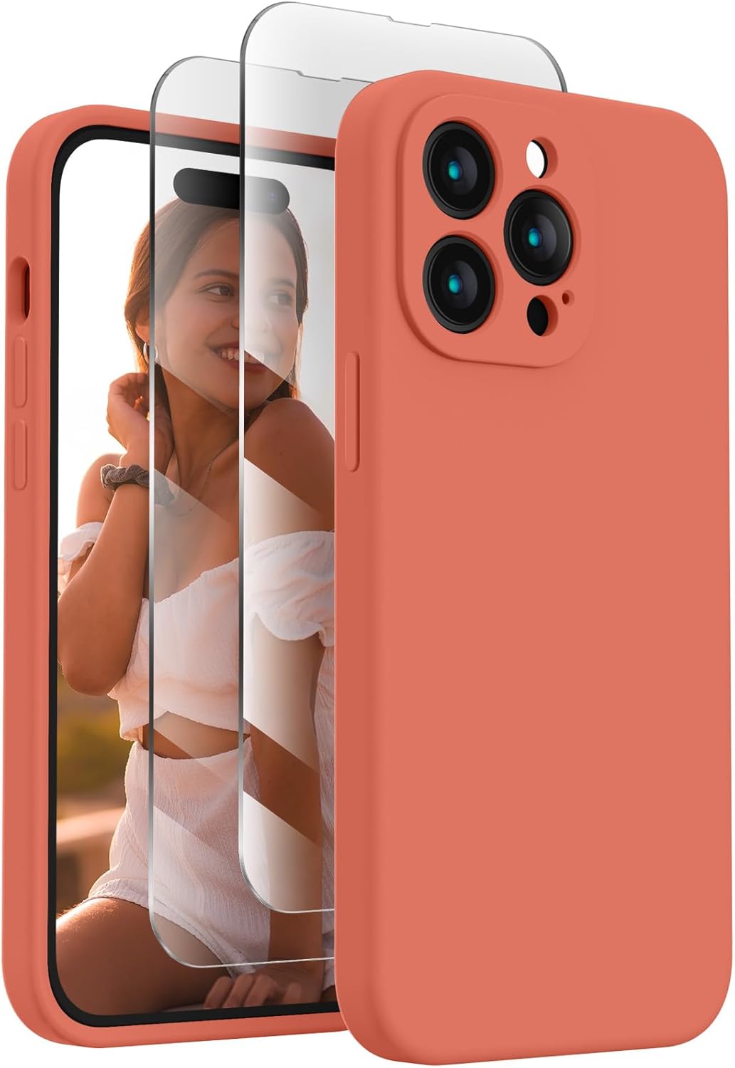 FireNova for iPhone 14 Pro Case, Silicone Upgraded [Camera Protection] Phone Case with [2 Screen Protectors], Soft Anti-Scratch Microfiber Lining Inside, 6.1 inch, Pink Pomelo