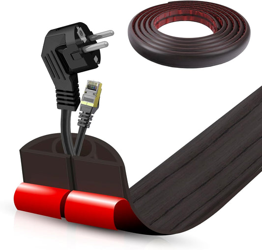 Floor Cord Cover Self Adhesive Cord Hider,10FT Cable Management, Extension Strip Protector for Wires, Prevent Cable Trips for Offices, Gyms, Exhibitions Cavity:0.51"(W) x 0.3"(H) Black Wood