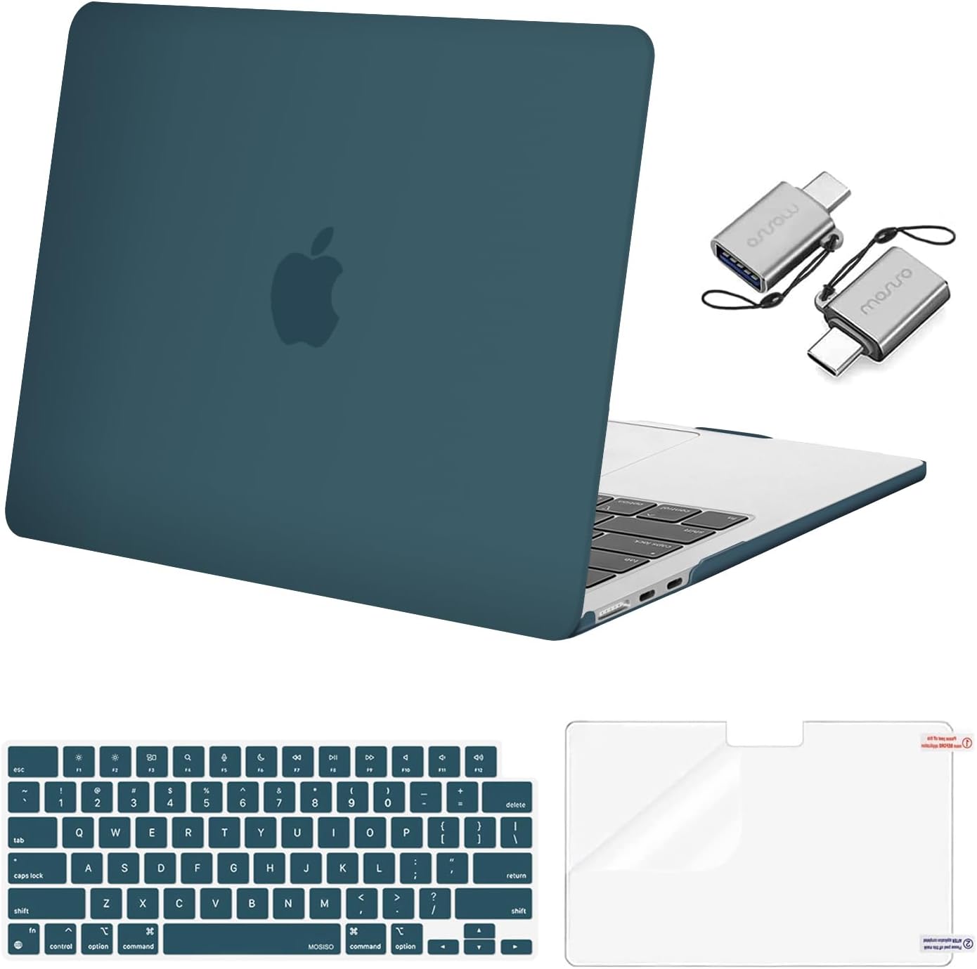 MOSISO Compatible with MacBook Air 13 inch Case 2025 2024 2023 2022 M4 A3240 M3 A3113 M2 A2681, Plastic Hard Shell&Keyboard Cover&Screen Film&Type C for MacBook Air 13.6 inch Case, Teal Green
