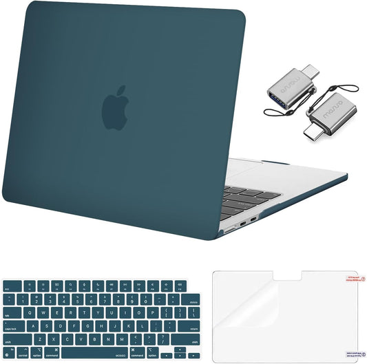 MOSISO Compatible with MacBook Air 13 inch Case 2025 2024 2023 2022 M4 A3240 M3 A3113 M2 A2681, Plastic Hard Shell&Keyboard Cover&Screen Film&Type C for MacBook Air 13.6 inch Case, Teal Green