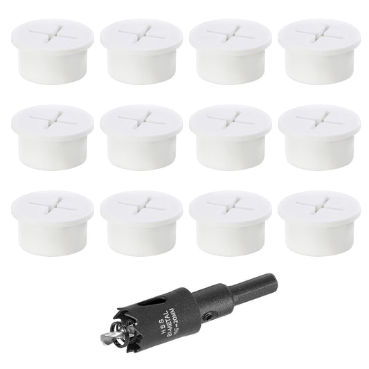 3/4" White Desk Grommet, JTemgle Flexible Cable Grommet with Bi-Metal Hole Saw Cross Rubber Cable Hole Cover Wire Organizer Caps Desktop Cord Management for Home Office TV Stands Tabletops, 13 Pieces
