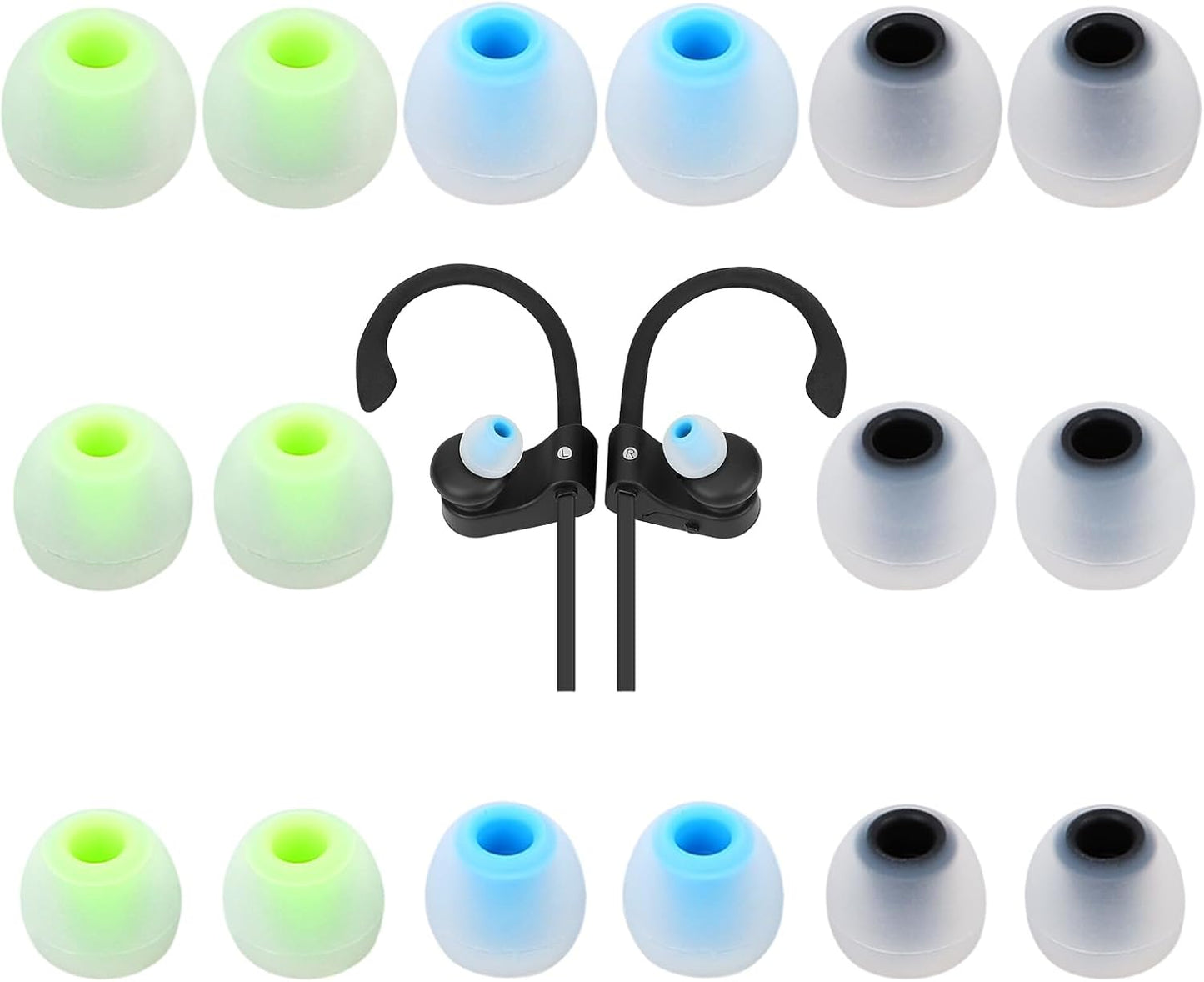 Earbud Tips Soft Anti Slip Washable Reusable Silicone Fit Most In-Ear Earbuds (Inner Hole 3.8mm-5.1mm) 18pcs S M L