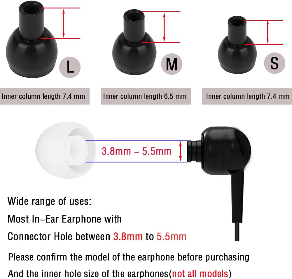18 Pairs Silicone Ear Tips Replacement Earbud Tips for in- Ear Headphones Ear Covers (Inner Hole from 3.8mm-5.5mm Earphones) Earbud Replacement Tips Ear Bud Rubber Tips S M L