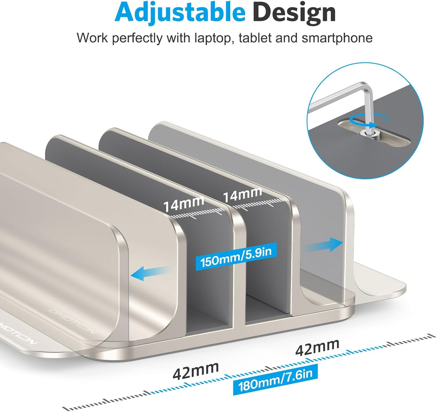OMOTON [Updated Dock Version Vertical Laptop Stand, Double Desktop Stand Holder with Adjustable Dock (Up to 17.3 inch), Fits All MacBook/Surface/Samsung/HP/Dell/Chrome Book (Starlight)
