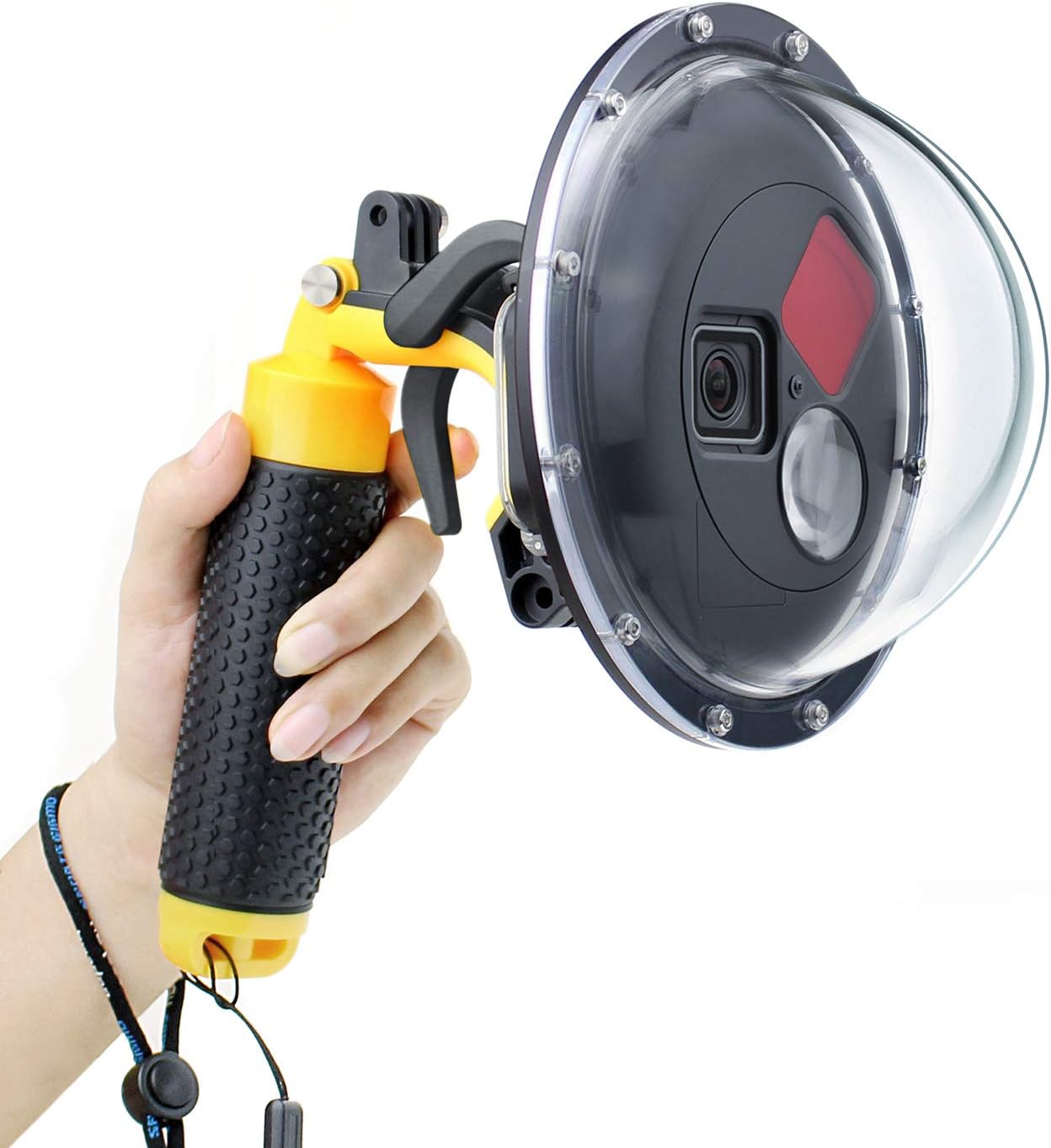 Dome Port Lens for GoPro Hero 5 6 7 Black Hero (2018), Dome Port with Waterproof Housing Case, Trigger, Floating Hand Grip, Built-in Switchable Red Filter and 10x Macro Filter