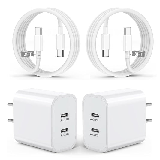 iPhone 16 Chargers,2Pack Dual USB C Port Fast Wall Chargers Block with 3FT USB C to C Charger Fast Charging Cable Cord for iPhone 16e/16 Pro Max/16 Pro/16 Plus/15 Pro Max/15 Pro/15/iPad Pro/Air/Mini