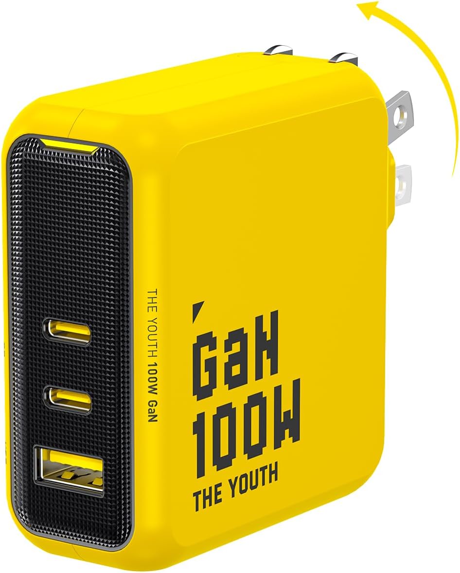 AOHI Youth 100W Gan+ USB C Wall Charger, 3-Port Laptop Fast Charger Type C Power Adapter PPS PD for MacBook Pro/Air, iPad Pro, iPhone 16/15 Pro Max, Galaxy S24 Ultra/Note, Pixel, Steam Deck, Yellow
