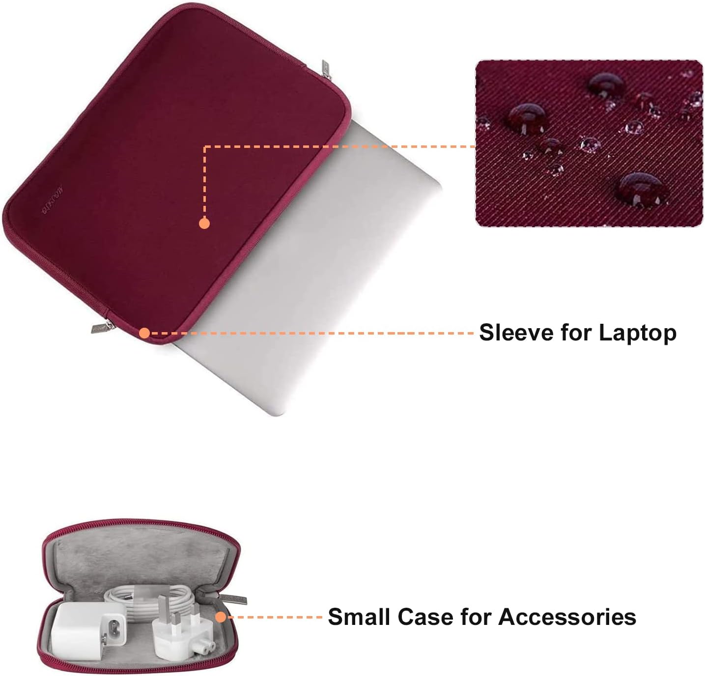 MOSISO Laptop Case 13.3 inch, 13-13.3 inch Laptop Sleeve Bag Compatible with MacBook Air/Pro 13 / Pro 14, HP Dell ASUS Lenovo Notebook, Neoprene Computer Sleeve Bag with Small Case, Wine Red