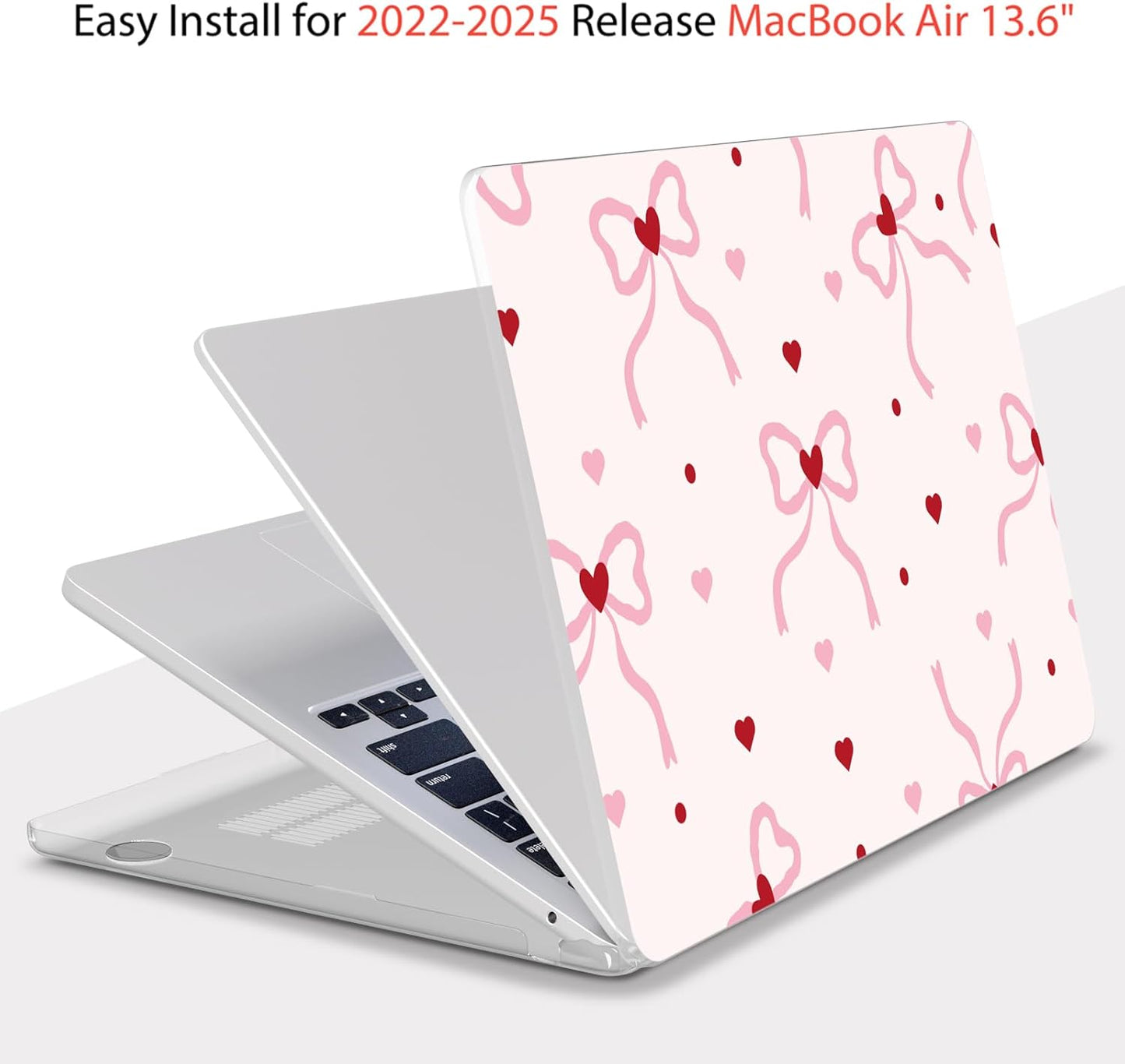 Teryeefi Compatible with MacBook Air 13 inch Case 2025-2022 M4 A3240 M3 A3113 M2 A2681, Plastic Garden Flowers Hard Shell&Keyboard Cover&Screen Film for MacBook Air 13.6 inch, Elegant Pink Bows A011
