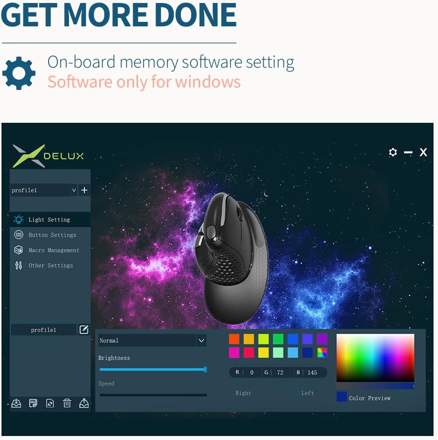 DeLUX Seeker Wired Ergonomic Vertical Mouse with Thumb Wheel, Optical Computer Mouse with 6 Programmable Buttons, 4000 DPI, RGB Backlight, Removable Wrist Rest for Carpal Tunnel (M618XSU-Black)