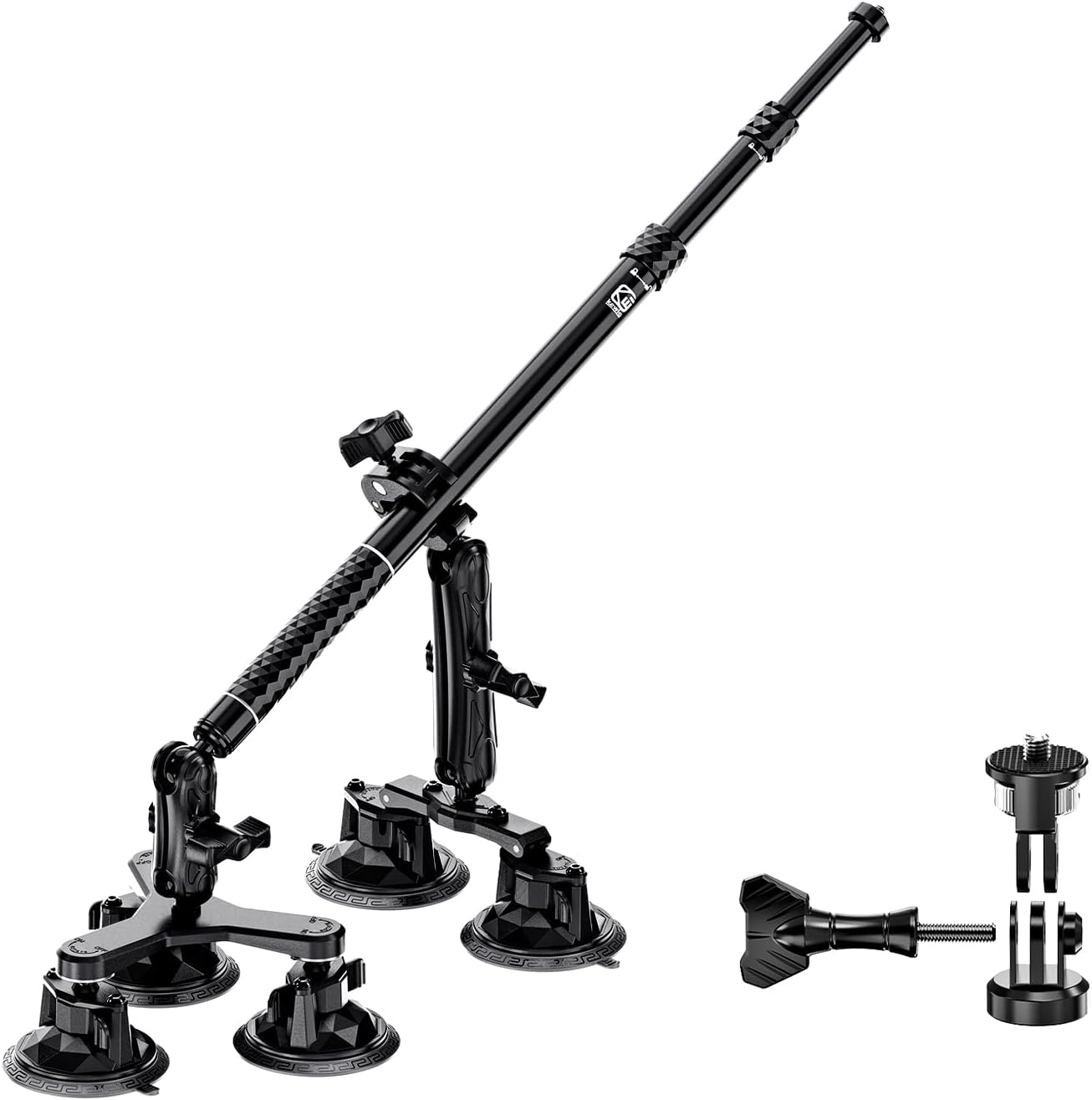 Suction Car Mount for GoPro/Insta360/DJI | Aluminum Alloy Extendable Selfie Stick with Multi-Joint Flexible Arm | Upsized Strong Suction Mount Kit Includes Tripod Adapter