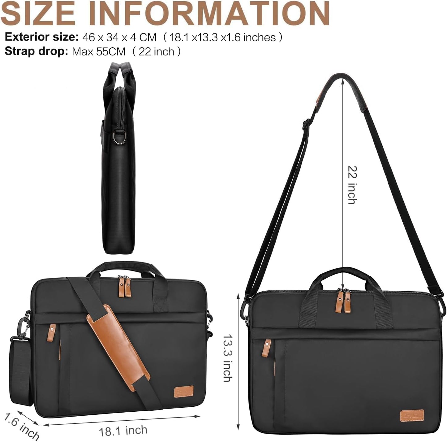 ESTARER Laptop Bag 17-17.3 Inch, Computer Bags for Men Water-resistant Nylon Laptop Case Slim Laptop Sleeve Fits Hp/Dell/Asus/Lenovo/Acer, Black