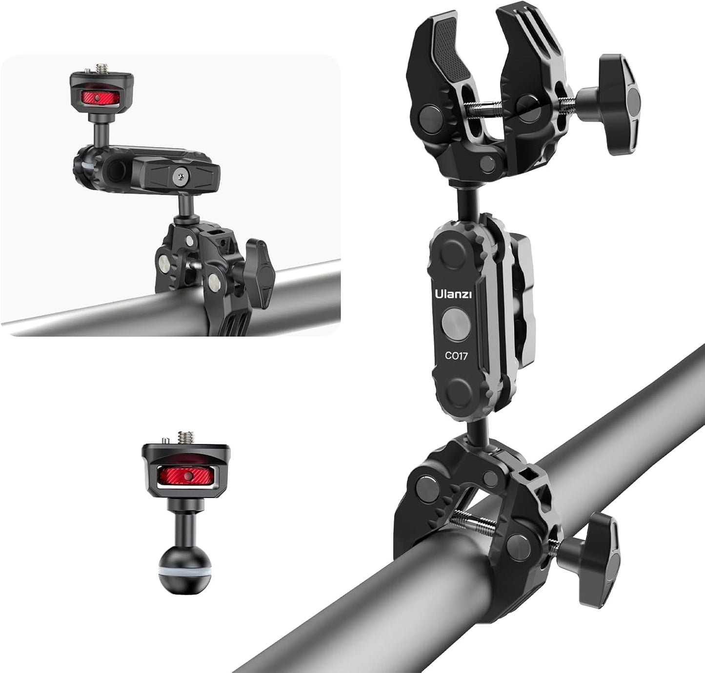 ULANZI Super Clamp Double Camera Clamp with 1/4" Adapter, CO17 Crab Plier Clip Bracket Mount Monitor Magic Arm Double Ball Head Adapter for Photo Studio Light Stand, Photo Boom Stand, Cross Bars