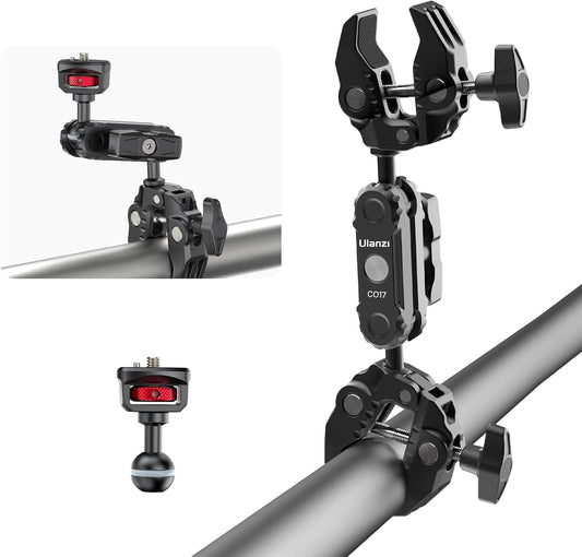 ULANZI Super Clamp Double Camera Clamp with 1/4" Adapter, CO17 Crab Plier Clip Bracket Mount Monitor Magic Arm Double Ball Head Adapter for Photo Studio Light Stand, Photo Boom Stand, Cross Bars