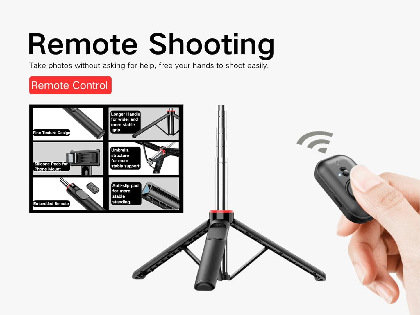 C13 52" Selfie Stick Tripod for iPhone Android, Portable Phone Stand with Wireless Remote, Extendable Travel Stand for Vlogging, Video Recording, Live Streaming，Group Photos