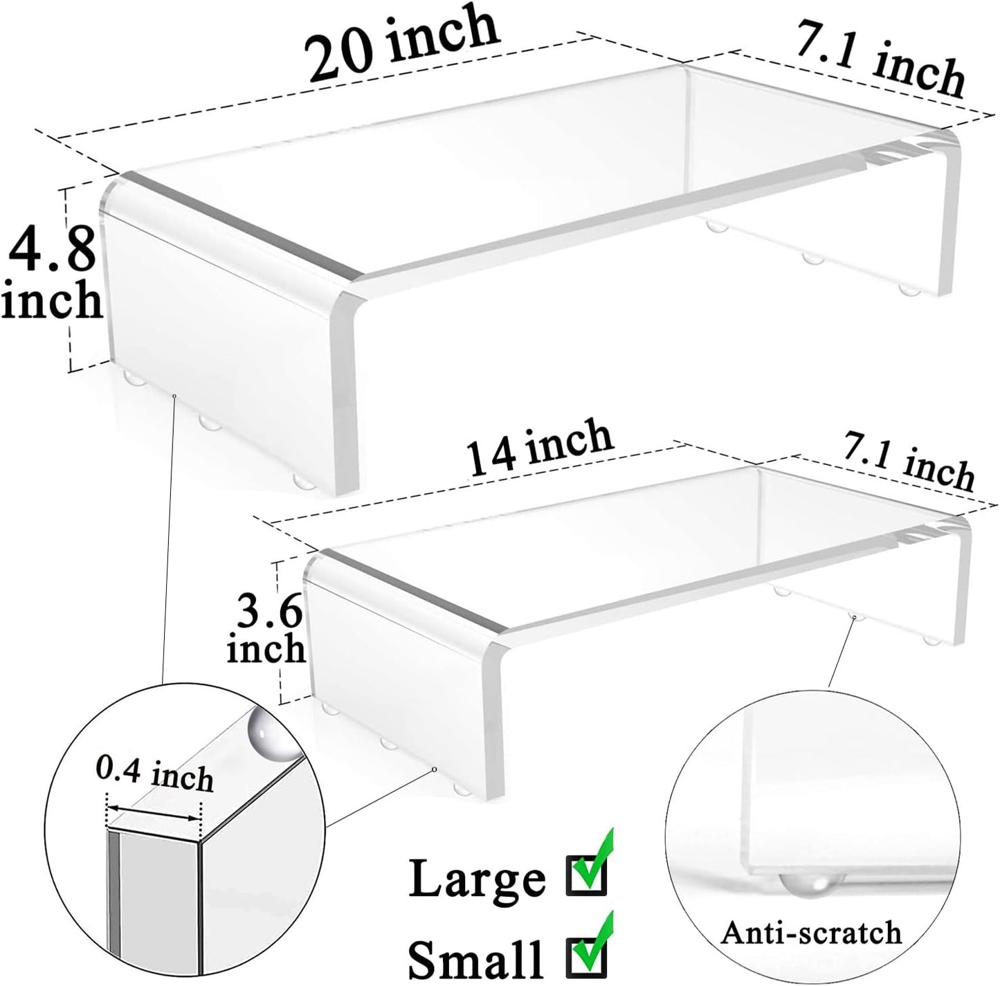 2 Pack Computer Monitor Riser with keyboard cover Anti-Cat, Dual Monitor Stand Riser, Multimedia Desktop Stand for Dual Monitors/Laptop/Flat Screen TV (20"+14")