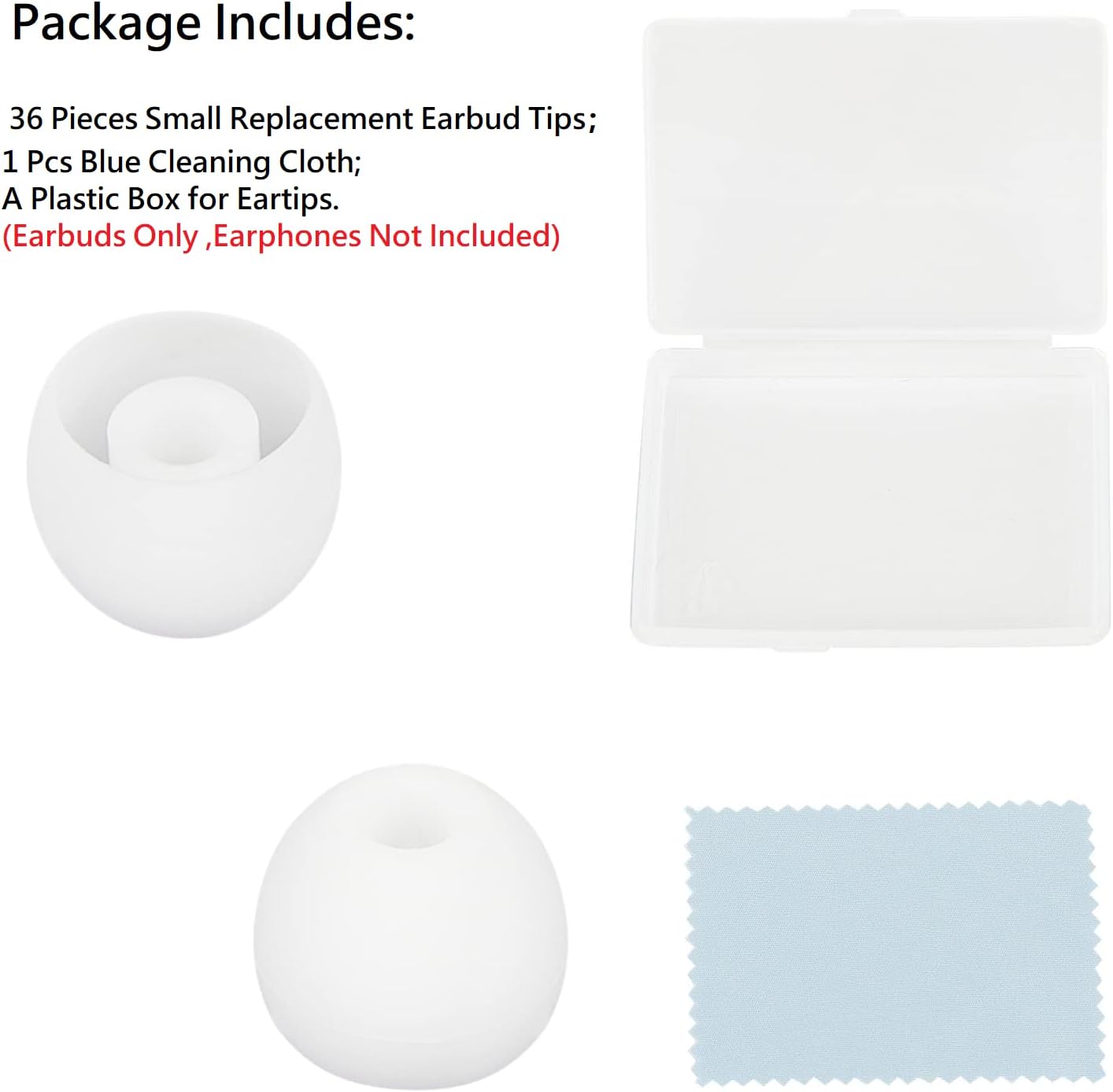 36 Pieces Small Earbud Tips Soft and Comfortable Silicone Earbud Tips Ear Bud Replacement Pieces Silicone Fit Most in-Ear Headphones，Inner Hole 3.8mm -5.5mm，Small White Replacement Eartips