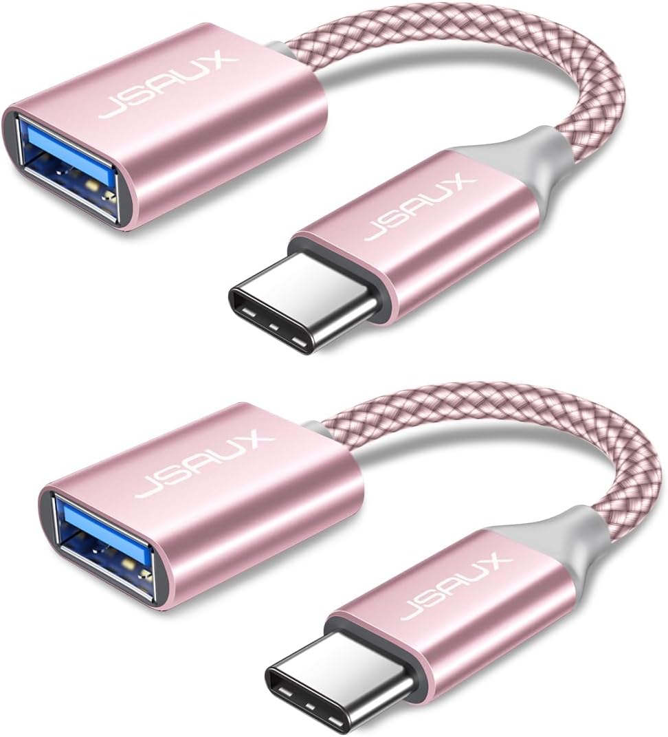 JSAUX USB C to USB 3.0 Adapter [2 Pack], Type C Male to USB Female OTG Cable Compatible with MacBook Pro/Air, iPhone 16 Pro Max/16 Plus/16e/16/15, Samsung Galaxy S25/S24/S23S/22-Pink