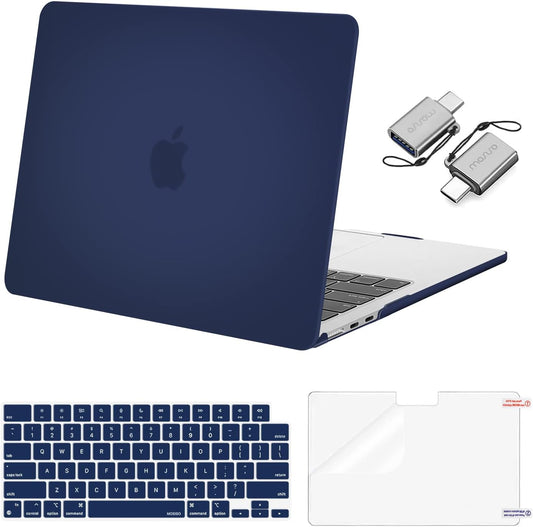 MOSISO Compatible with MacBook Air 13 inch Case 2025 2024 2023 2022 M4 A3240 M3 A3113 M2 A2681, Plastic Hard Shell&Keyboard Cover&Screen Film&Type C for MacBook Air 13.6 inch Case, Navy Blue