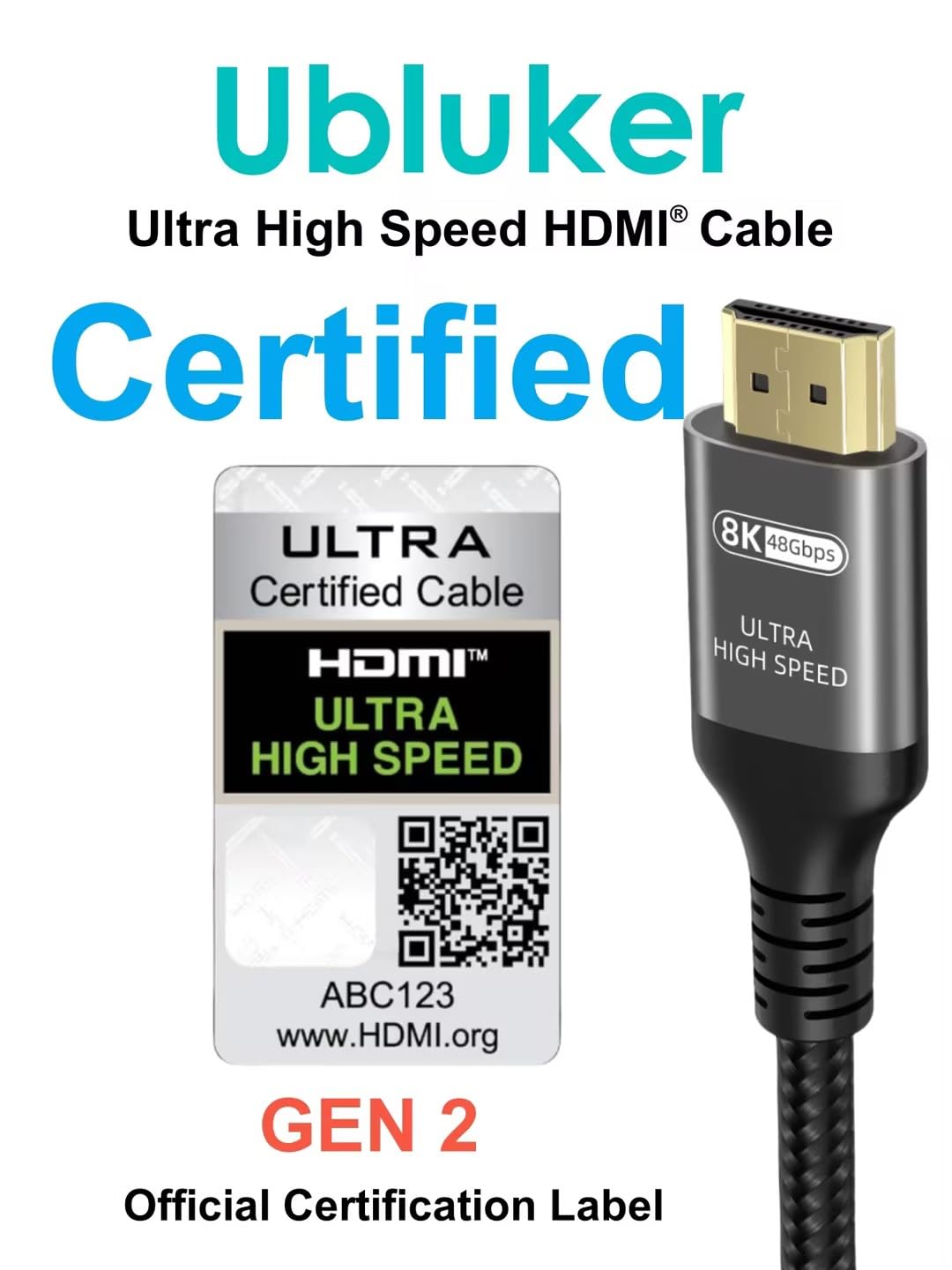 10K 8K 4K HDMI Cable 48Gbps 13 FT, Certified Ultra High Speed HDMI® Cable 4K 240Hz 144Hz 120Hz 8K60Hz 0.01ms HDR10+ eARC HDCP2.3 Netflix Roku TV PC Monitor Projector PS5 Xbox