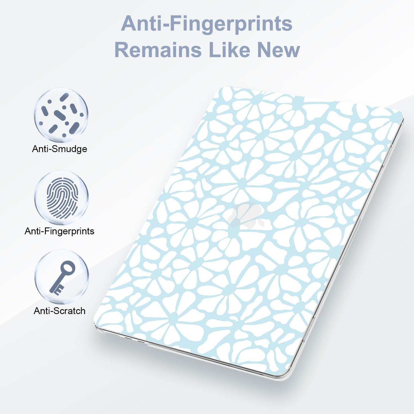 G JGOO Compatible with MacBook Air 13 inch Case 2025 2024 2023 2022 M4 A3240 M3 A3113 M2 A2681, Plastic Hard Shell for MacBook Air 13.6 inch Case + Keyboard Cover + Screen Protector, Blue Flower