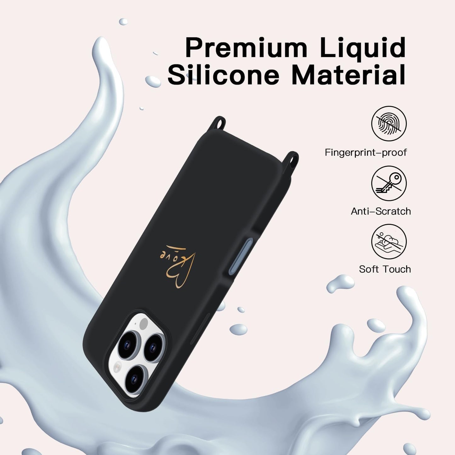 Crossbody Case for iPhone 16 Pro with Strap, [Compatible with MagSafe], Cute Love Heart Silicone Phone Case with Neck Lanyard for Girls Women