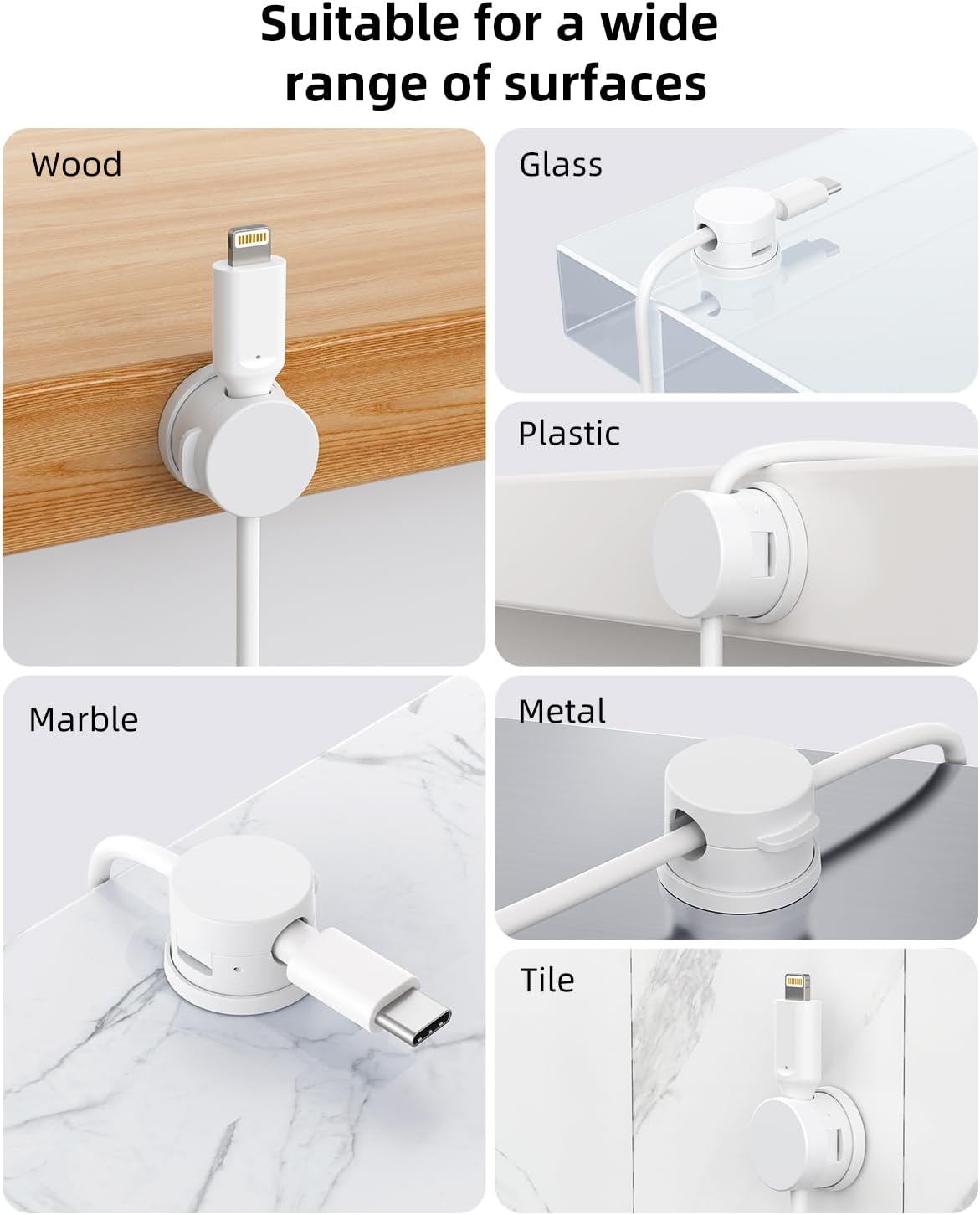 Cord Organizer, Rotatable Cable Organizer 8 Pack, No-Residue Adhesive Spring Cable Clips, Cord Holder for Nightstand, Kitchen, Office Accessories and Car (White)