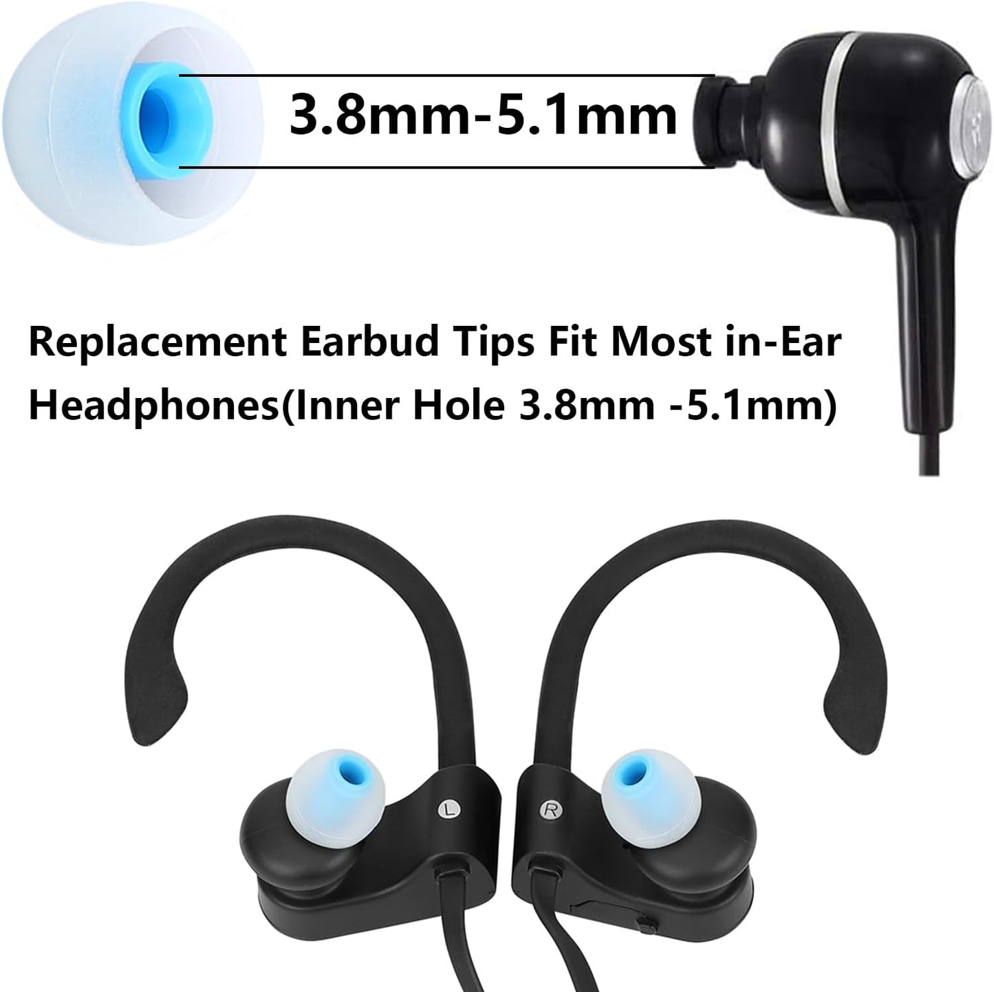 Earbud Replacement Tips Silicone Earbud Tips Earbud Covers Fit for in-Ear Headphones (Inner Hole 3.8mm -5.1mm) Ear Tips Earbud Rubber Tips 9 Pairs S/M/L