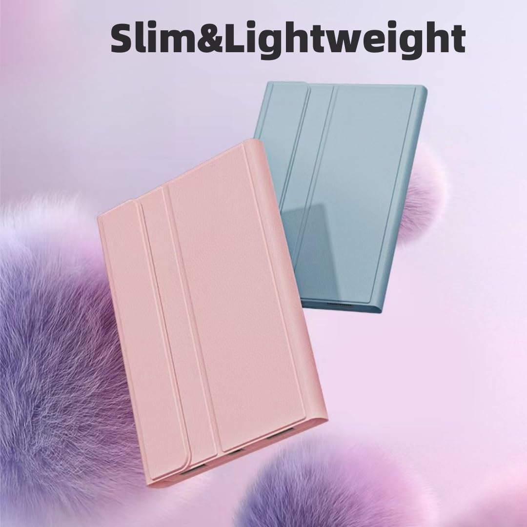 Keyboard Case for Galaxy Tab S10 Lite/ S10 FE/ S9 FE/S9/S8/S7, Slim Lightweight 7 Color Rainbow Backlight Detachable Magnetic Keyboard Cover with S Pen Holder, Pink
